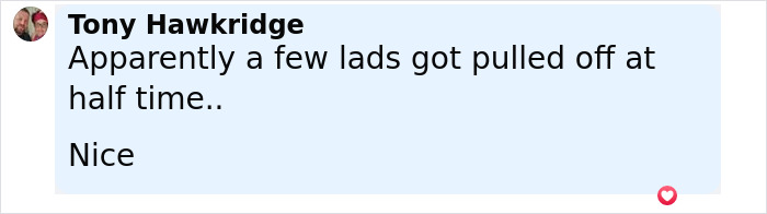 Chat comment by Tony Hawkridge reacting humorously to female national soccer team losing to U15 boys team. Chat comment by Tony Hawkridge reacting humorously to female national soccer team losing to U15 boys team.