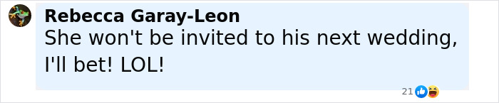 Comment by Rebecca Garay-Leon about Jeff Bezos wedding, expressing doubt about an invitation to his next $48M wedding. Comment by Rebecca Garay-Leon about Jeff Bezos wedding, expressing doubt about an invitation to his next $48M wedding.