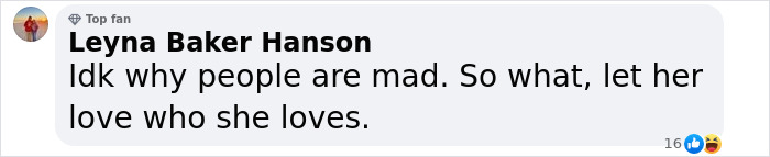 Comment by Leyna Baker Hanson expressing support for JoJo Siwa amid backlash over orientation during Pride Month.