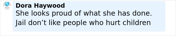 Comment by Dora Haywood expressing pride and condemnation for a raging mom who ran over a child's leg with a pickup truck.