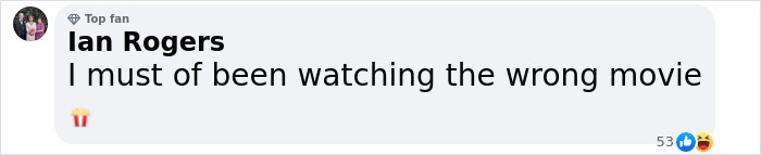 Comment by Ian Rogers about watching the wrong Harry Potter movie, expressing confusion with a popcorn emoji.