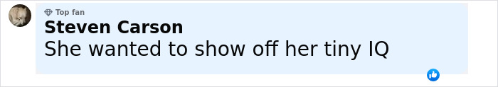 Comment by Steven Carson joking about showing off his tiny IQ, with a top fan badge visible.
