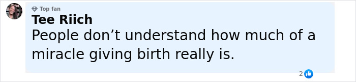 Comment from Tee Riich reflecting on the miracle of childbirth amid news of real housewives exec passing away during childbirth.
