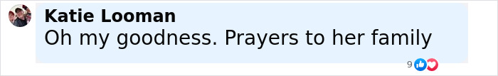 Katie Looman commenting with prayers for family after real housewives exec passes away during childbirth leaving two children.
