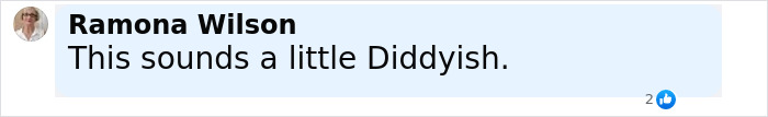 Comment by Ramona Wilson saying this sounds a little Diddyish with two likes shown.