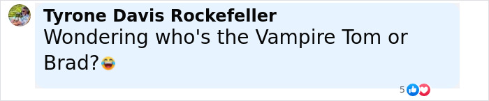 Comment on social media post about Tom Cruise and Brad Pitt reunion sparking Botox rumors at F1 premiere.