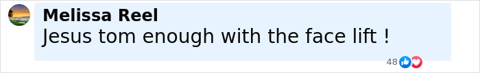 Comment about Tom Cruise sparking botox rumors after reuniting with Brad Pitt at F1 premiere displayed on a social media post.