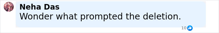 Comment by Neha Das questioning the reason behind the deletion of Brooke Shields' podcast interview about Meghan Markle.