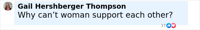 Comment by Gail Hershberger Thompson questioning why women can&rsquo;t support each other, related to Meghan Markle discussion.