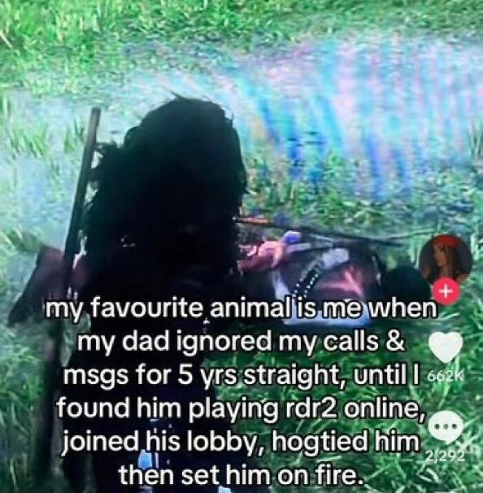 Screenshot from a video game showing a player hogtying and setting another character on fire, sparking curiosity.