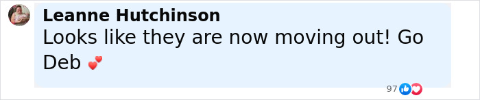 Comment by Leanne Hutchinson saying they are moving out amid Hugh Jackman divorce from Deborra-Lee.