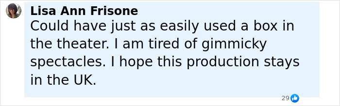 Screenshot of a social media comment expressing frustration over Rachel Zegler&rsquo;s live show and screen appearance.