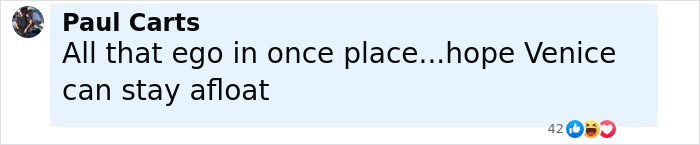 Comment by Paul Carts expressing hope that Venice can stay afloat amid visible reactions on the post.