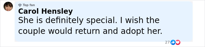 Comment from Carol Hensley expressing hope the couple will return to adopt the shelter dog who rescued a stranger before a seizure. Comment from Carol Hensley expressing hope the couple will return to adopt the shelter dog who rescued a stranger before a seizure.