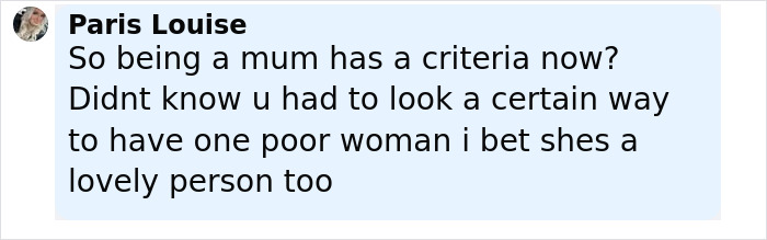 Comment from Paris Louise defending a mom with rare skin condition facing online trolls after having a baby.