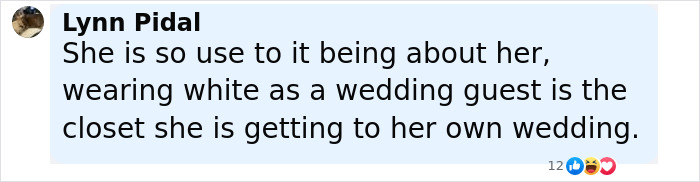 Comment discussing Kylie Jenner breaking a major wedding rule by wearing white as a guest at a wedding celebration.