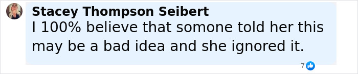 Comment by Stacey Thompson Seibert expressing belief that someone warned Kylie Jenner about breaking a major wedding rule but she ignored it.