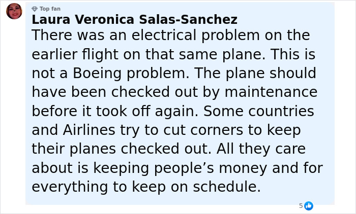 User comment discussing electrical problems and maintenance issues on Air India Boeing jet before crash sparking tech failure outrage