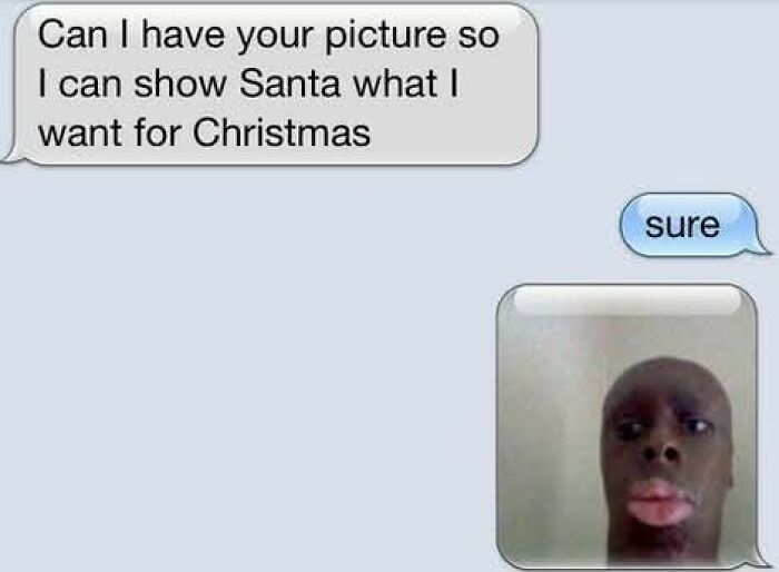 Text message exchange with a humorous photo causing people to go hmmm, shared as part of new pics collection.