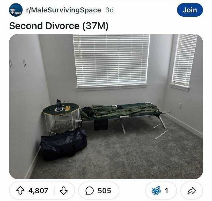 Minimalist bedroom setup with a simple cot and small table, capturing a moment that made people go hmmm.