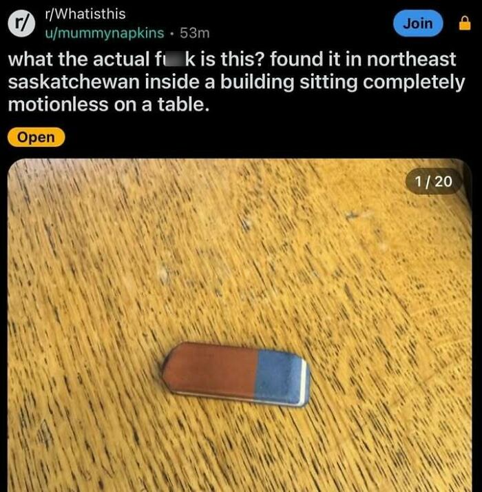 Unidentified small object on a wooden table, one of many curious finds that made people go hmmm and share online.