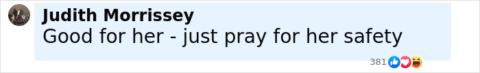 Comment by Judith Morrissey stating support and concern for safety regarding trans woman swimming topless in competition against men protest.