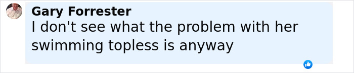 Comment by Gary Forrester questioning the issue with a trans woman swimming topless in competition against men to protest new rule.
