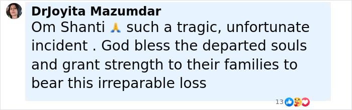 Screenshot of a comment by a young medical student expressing grief after Air India plane crashes into campus.