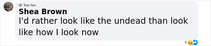 Comment on social media by Shea Brown expressing preference about appearance related to Ozempic hands side effect discussion.