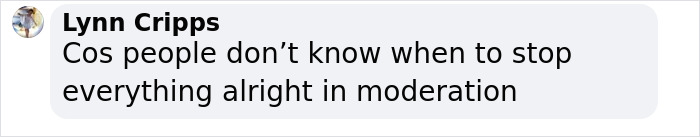 Facebook comment by Lynn Cripps discussing moderation, related to Ozempic hands side effect warning after viral photo.