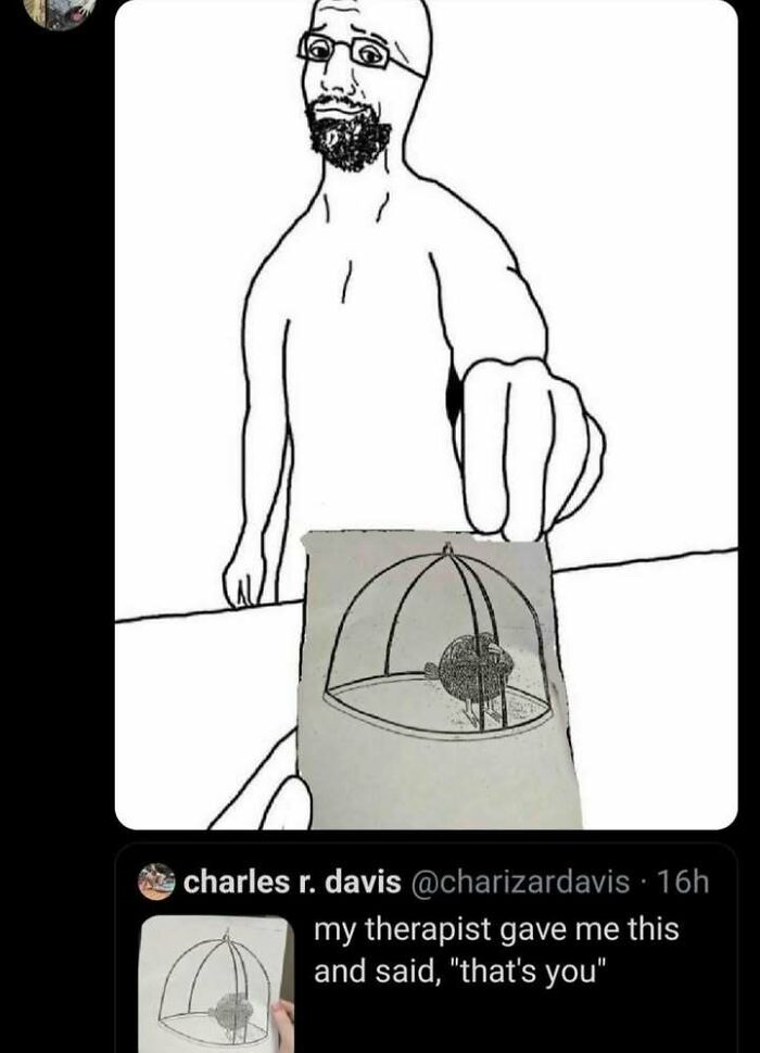 Drawing of a person holding a sketch of a heart trapped in a cage, part of relatable photos that make people go hmmm.