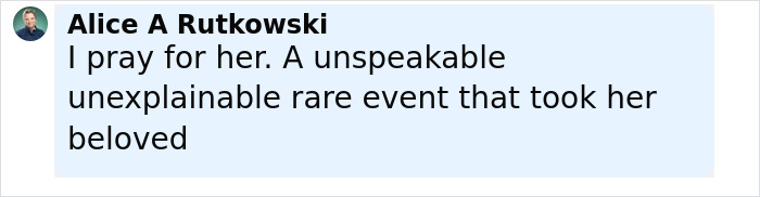Comment by Alice A Rutkowski expressing sympathy about a newlywed&rsquo;s honeymoon tragedy after stepping into ankle-deep water.