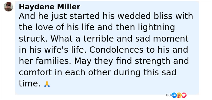 Comment expressing condolences on a newlywed&rsquo;s honeymoon tragedy after stepping into ankle-deep water.