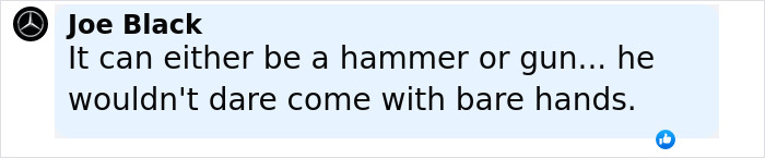 Screenshot of a comment by Joe Black referencing a hammer in discussion related to a bodybuilder dubbed She Hulk incident.