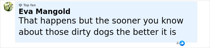 Comment from Eva Mangold, a top fan, discussing betrayal and dishonesty during the Amber Heard trial.