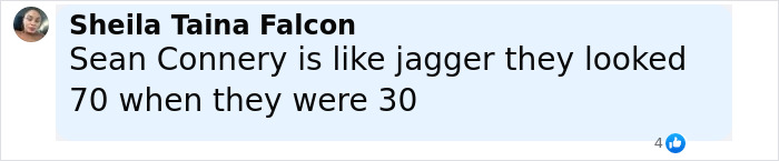 Comment by Sheila Taina Falcon about Sean Connery looking older at a young age, sparking debate on viral photos.