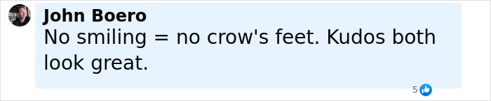 Comment by John Boero discussing how no smiling prevents crow's feet, praising photos of Love Actually star and James Bond actor Sean Connery.