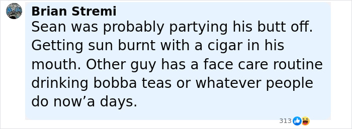 Comment comparing lifestyle differences in viral photos of Sean Connery from Love Actually and James Bond movies.