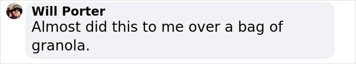 Comment by Will Porter joking about almost being detained by TSA over a bag of granola referencing Ellen Pompeo detained at airport.