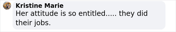Comment by Kristine Marie stating her opinion on attitude and TSA actions in a social media post about Ellen Pompeo detained at airport.