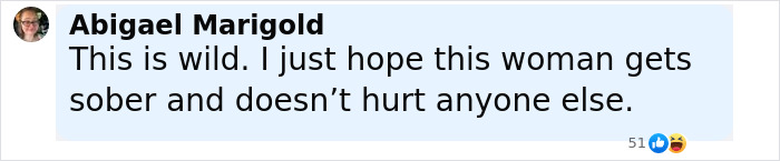 Comment by Abigael Marigold expressing concern for a woman after Karen Read acquitted in trial slaying cop boyfriend.