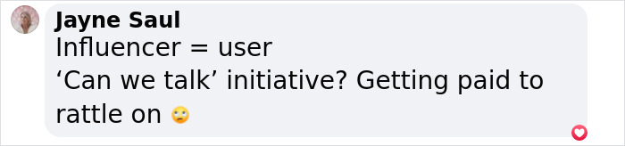 Screenshot of a social media comment by Jayne Saul discussing influencers and the truth behind glammed-up highlight reels.