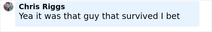 Comment by Chris Riggs discussing a possible survivor in a conversation about a mysterious object flying off doomed Air India plane.