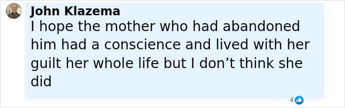 Comment from John Klazema about the man abandoned as baby in plastic bag and left in toilet meeting birth family.