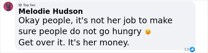 Comment by Melodie Hudson defending Taylor Swift's wealth display during Eras Tour, telling critics to get over it. Comment by Melodie Hudson defending Taylor Swift's wealth display during Eras Tour, telling critics to get over it.