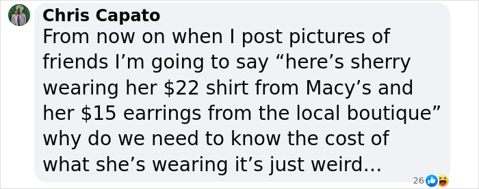 Comment criticizing displaying wealth and questioning the need to reveal clothing costs during the Eras Tour outing. Comment criticizing displaying wealth and questioning the need to reveal clothing costs during the Eras Tour outing.