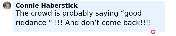 Comment by Connie Haberstick criticizing the crowd with a humorous farewell after a weekend party.