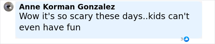 Facebook comment by Anne Korman Gonzalez expressing fear about kids not being able to have fun due to violence against women incidents.