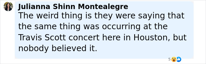 Comment by Julianna Shinn Montealegre discussing syringe incidents at music festivals and disbelief from the public.