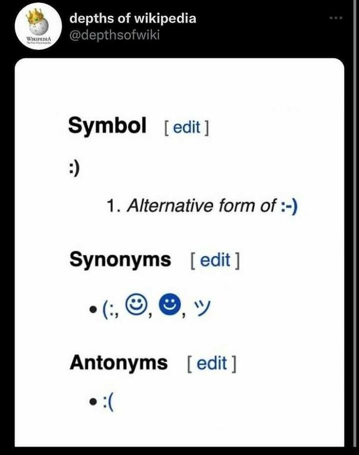 Screenshot of a dictionary-style entry showing smiley symbol synonyms and antonyms, prompting viewers to go hmmm.